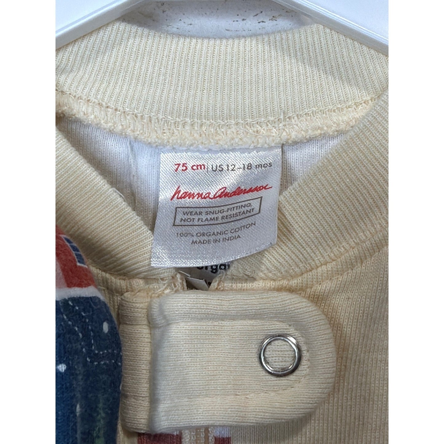 Honest Hanna Andersson Sleepers Boys 12-18M Blue Yellow Santa Winter Organic EUC2