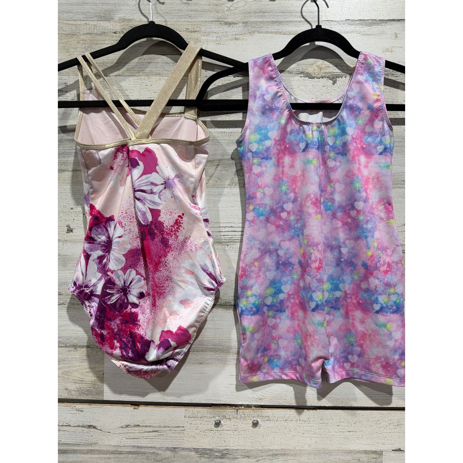 Justice Leotard Unitard Lot Girls 12-14 Pink Floral Heart Dance Dancewear EUC3