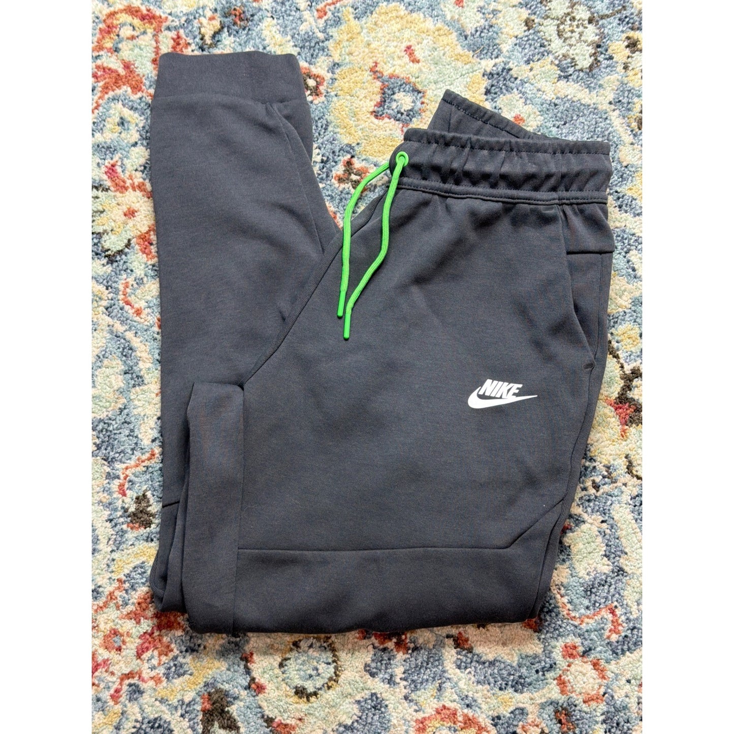 Nike Tech Fleece Joggers Boys XL Grey Neon Green Sweatpants EUC0
