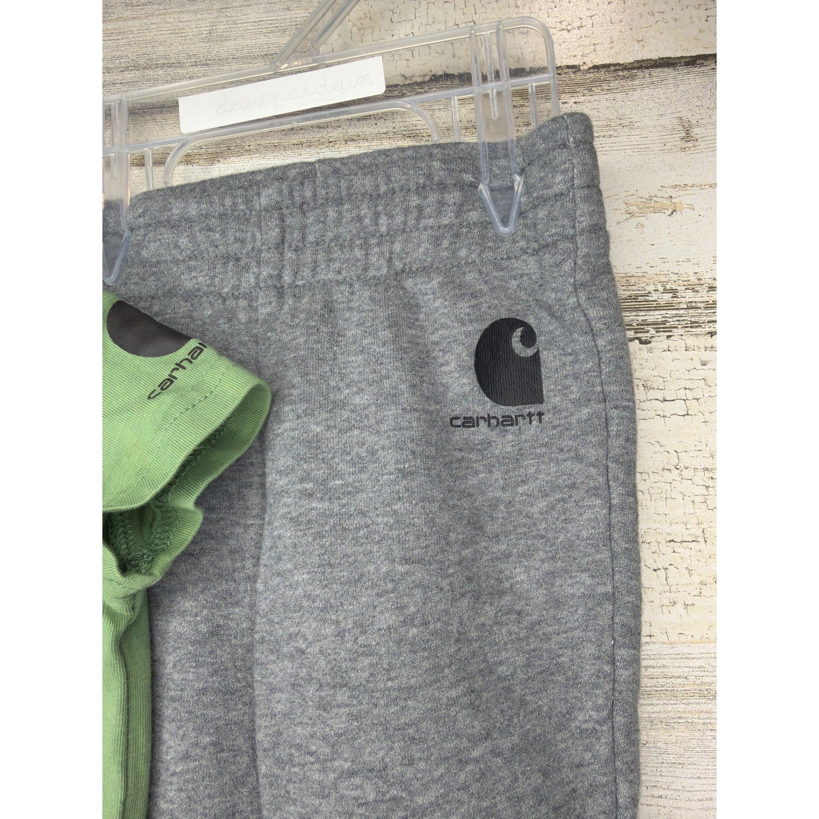 Carhartt Bodysuit Pant Set Boys 3M Green Gray Tractor Workwear Gorpcore EUC2