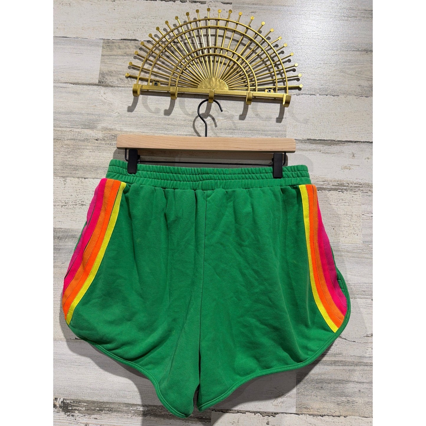 Boutique Striped Shorts Women XL Green Pink Athletic Dolphin Hem GUC*1