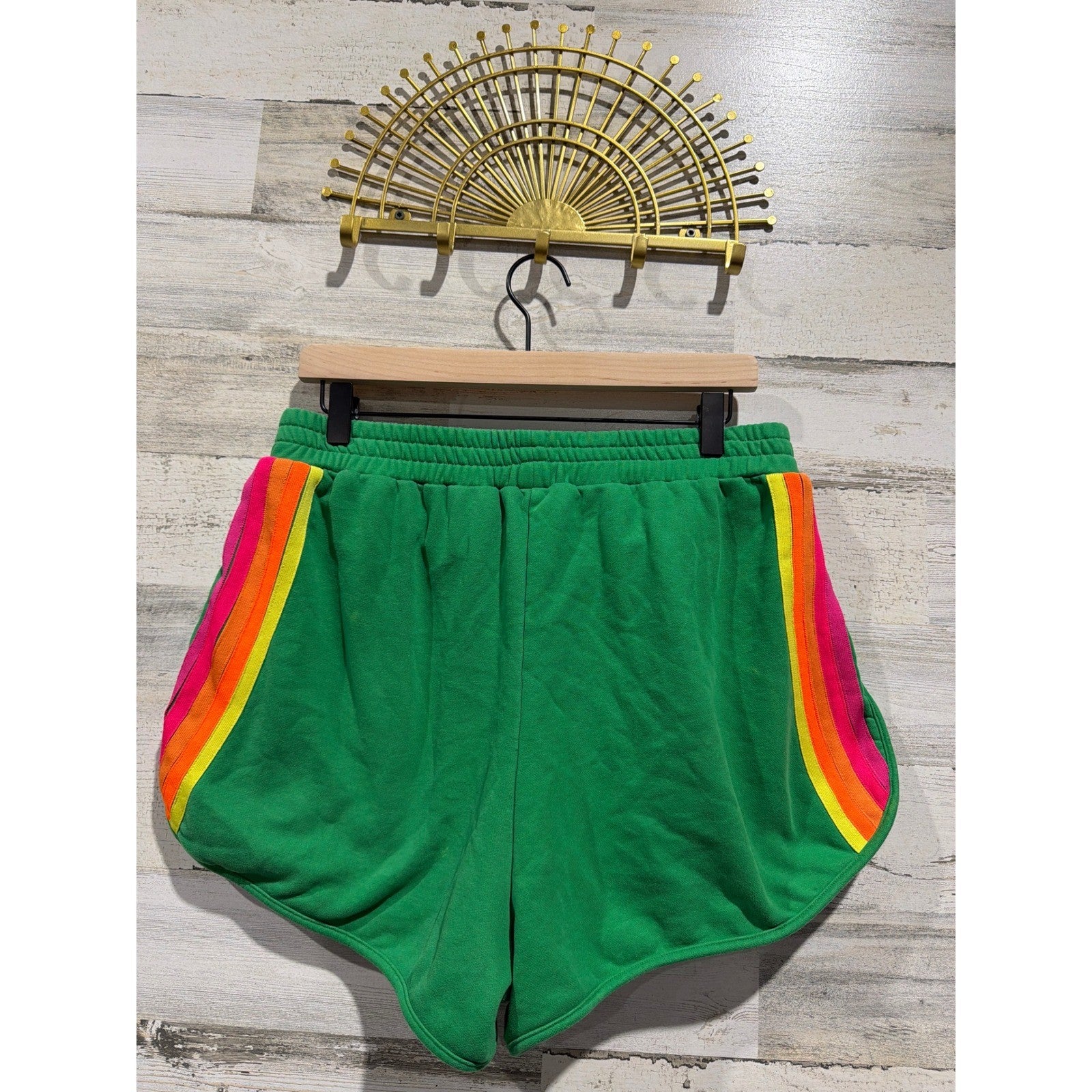 Boutique Striped Shorts Women XL Green Pink Athletic Dolphin Hem GUC*1
