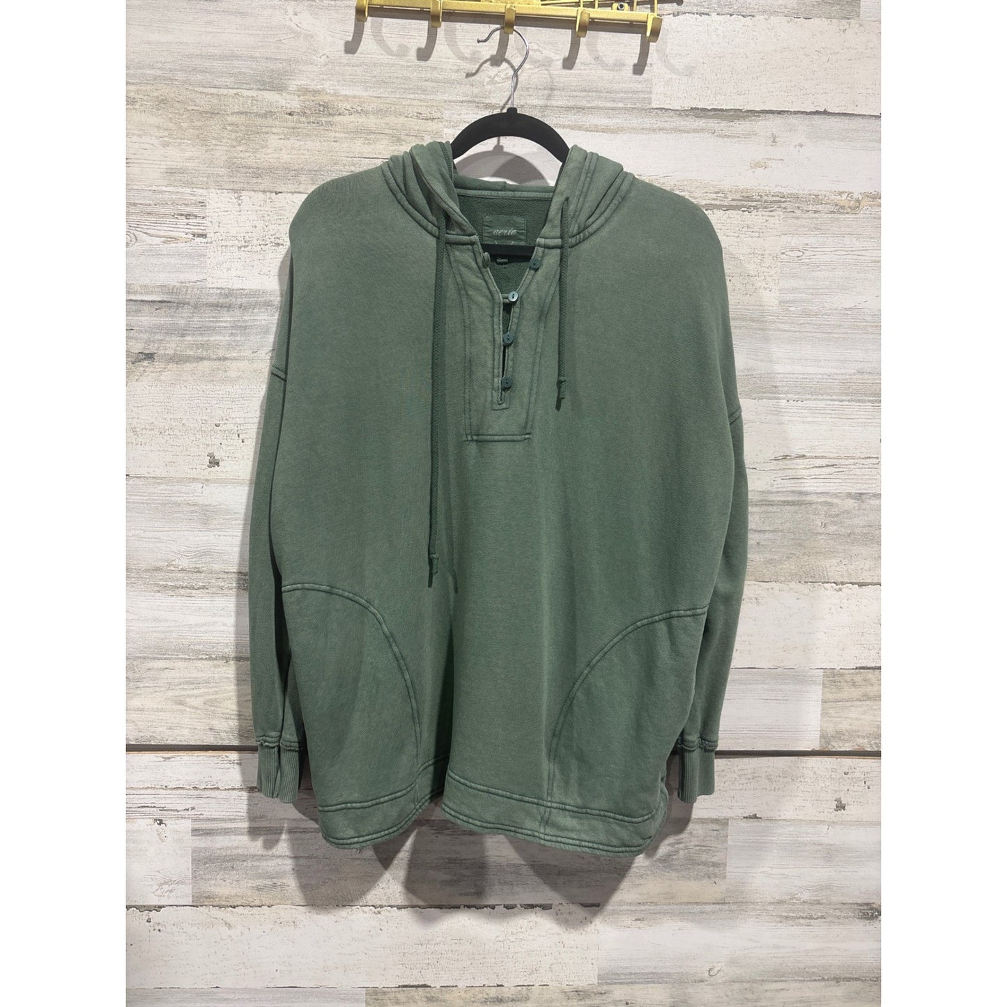 Aerie Henley Hoodie Women XS Green Button Front Oversized Gorpcore EUC0