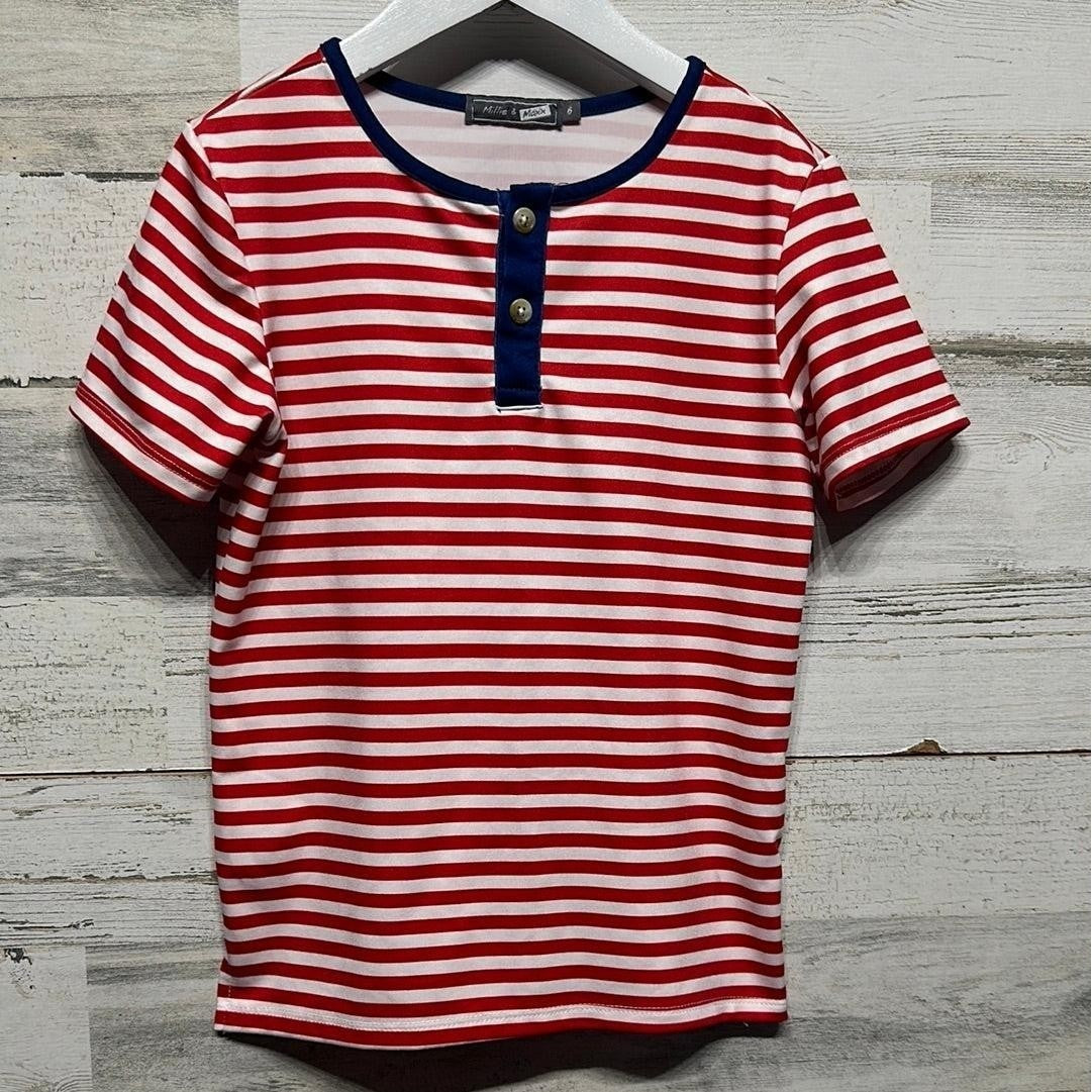 Millie and Maxx Henley Shirt Boys 6 Red Striped Nautical Preppy EUC0
