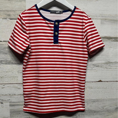 Millie and Maxx Henley Shirt Boys 6 Red Striped Nautical Preppy EUC0