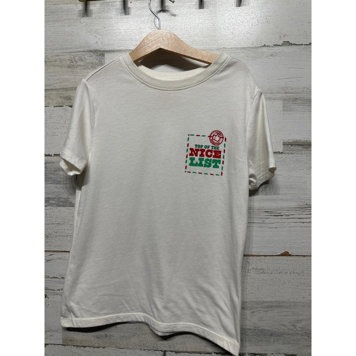 Cat & Jack Graphic Tee Boys Small White Top of the Nice List Christmas EUC0