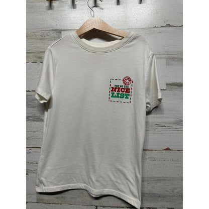 Cat & Jack Graphic Tee Boys Small White Top of the Nice List Christmas EUC0