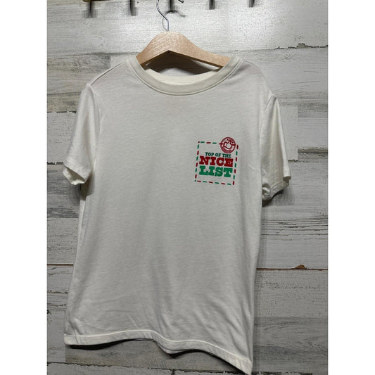 Cat & Jack Graphic Tee Boys Small White Top of the Nice List Christmas EUC0