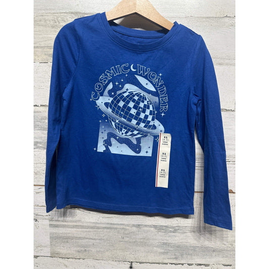 Cat & Jack Graphic Tee Boys XS 4/5 Blue Cosmic Wonder Space NWT0