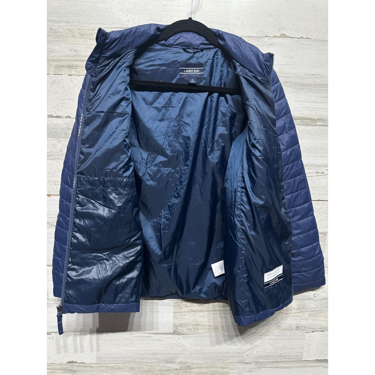 Lands End Puffer Jacket Kids 14-16 Navy Blue Quilted Lightweight EUC2