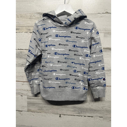 Champion Hoodie Boys 6 Gray All Over Script Logo Print EUC0