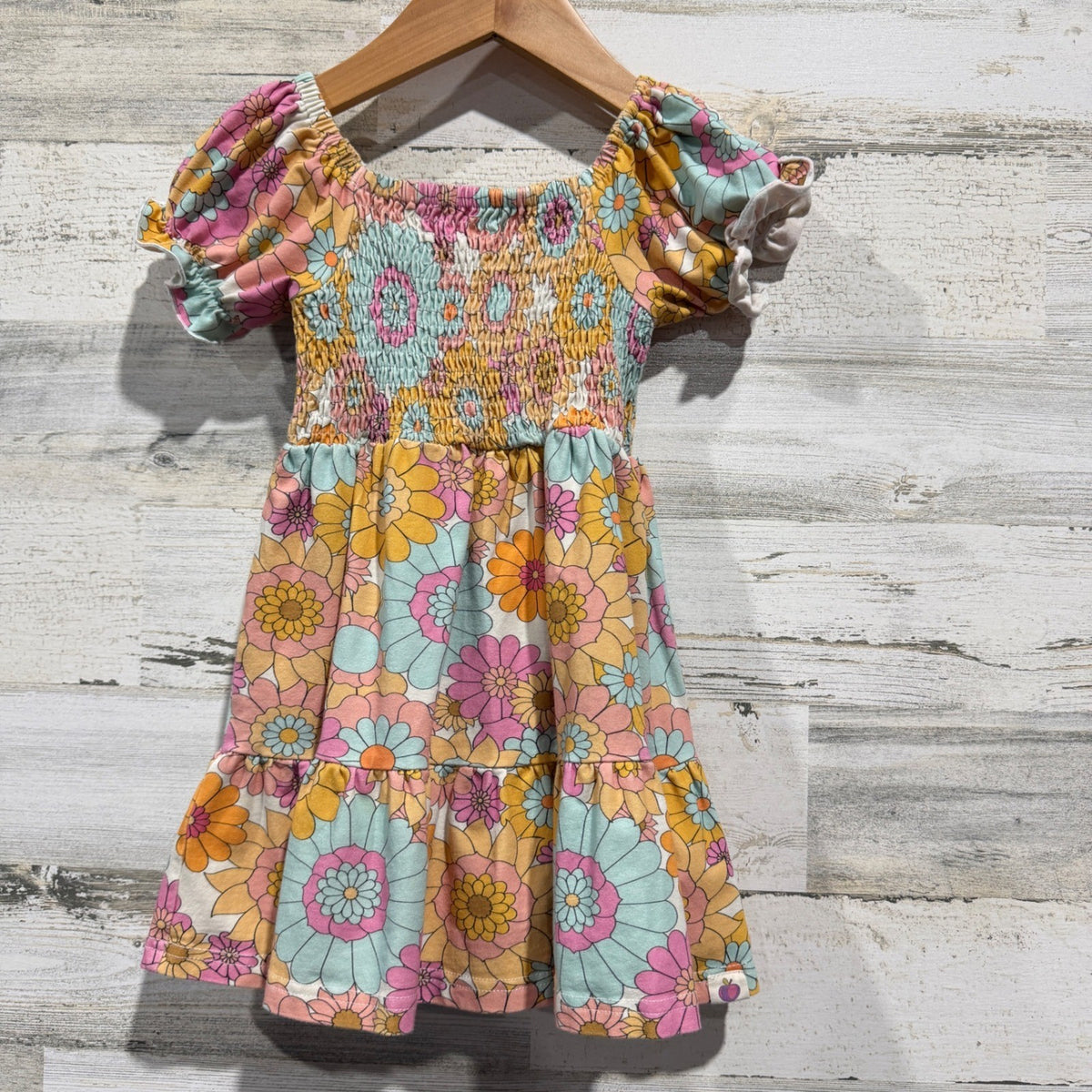 Cheeky Plum Floral Dress Girls 4T Colorful Cotton Spandex Retro Style EUC0