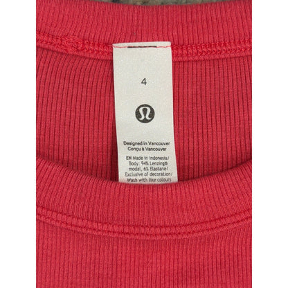 Lululemon Ribbed Crop Top Women Size 4 Pink Short Sleeve Athleisure GUC1