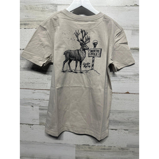 Cardin McCoy Pocket Tee Kids M 8/10 Tan North Pole Reindeer Graphic NWT0
