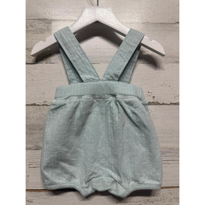 Lullaby Club Romper Boys 0-3M Seafoam Green Ribbed Knit Overalls EUC3