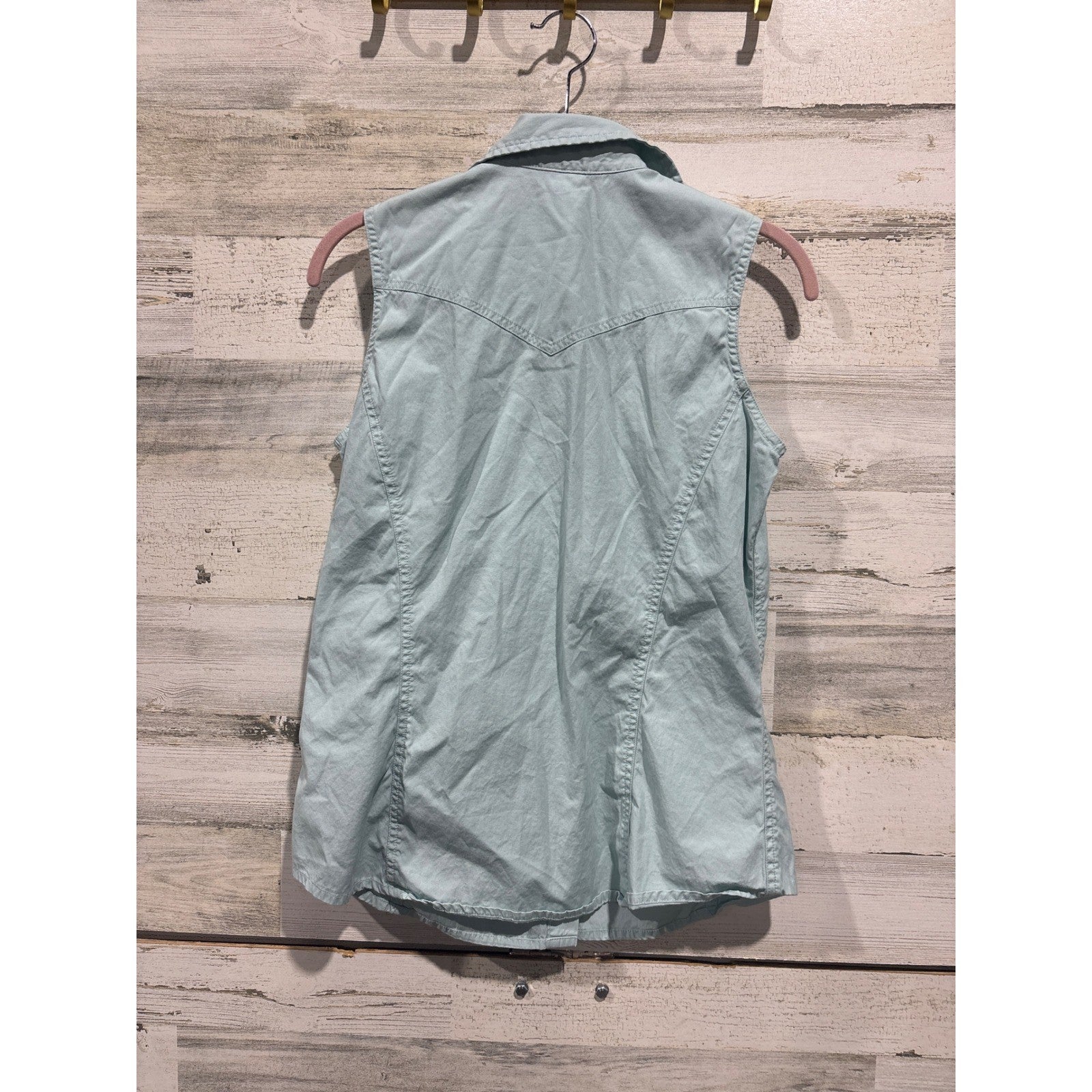 Carhartt Sleeveless Shirt Women S Blue Pearl Snap Western Workwear EUC2