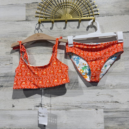 Roller Rabbit Reversible Bikini Girls Top 14/16 Bottoms 10/12 Orange Monkey0