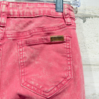 Rock & Roll Denim Bargain Button Flare Jeans Girls 10 Pink Acid Wash Western EUC3