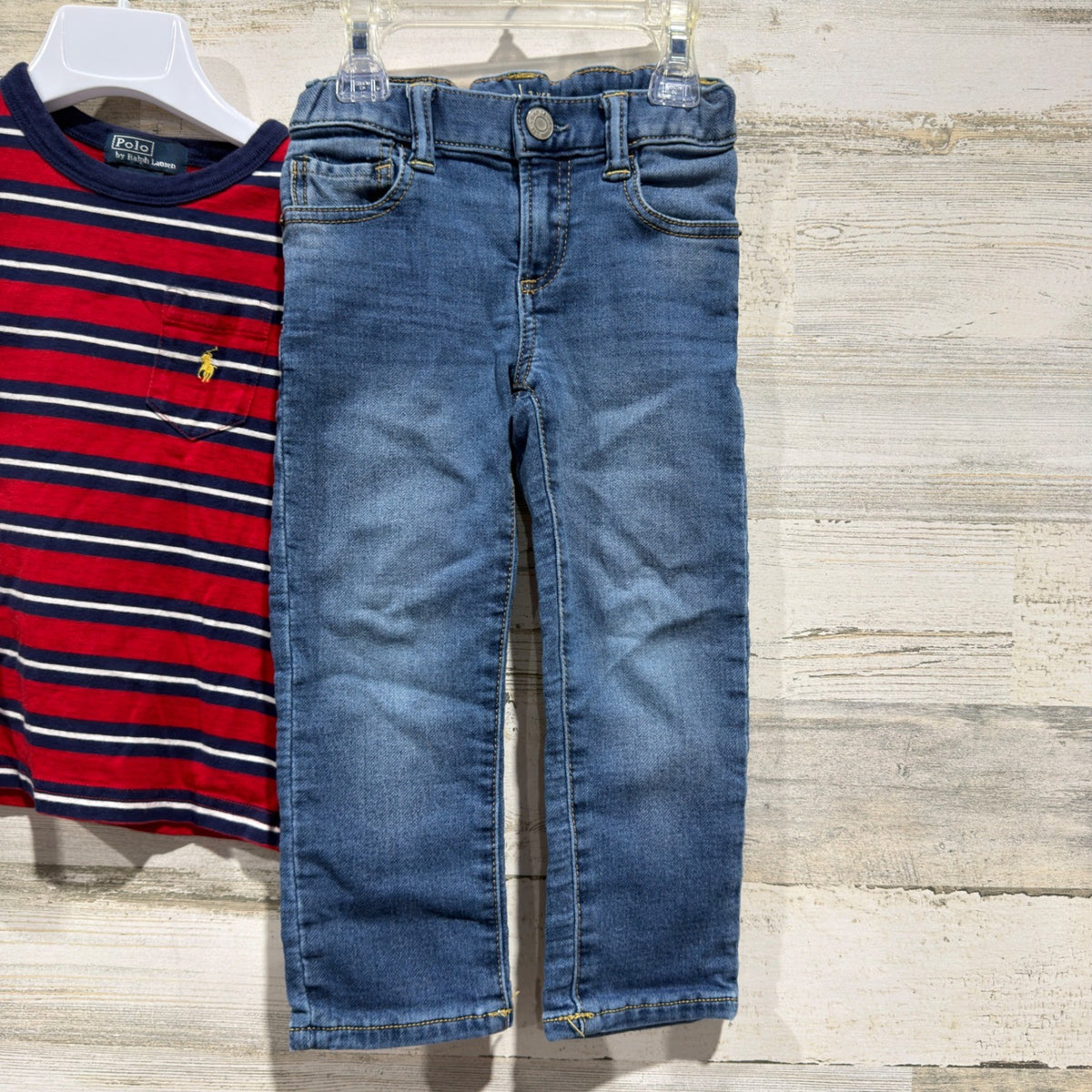 Polo Ralph Lauren & Gap Outfit Boys 3T Red Blue Striped Shirt Jeans Preppy EUC4