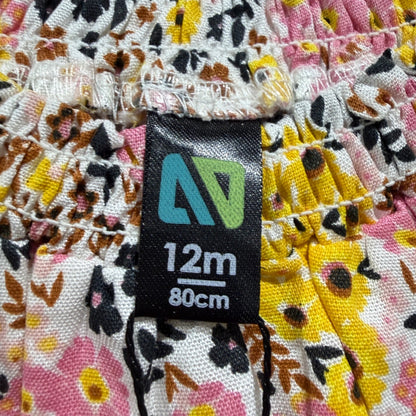 Nano Floral Top Ruffle Shorts Set Girls 12M Pink Yellow Cotton Boho NWT2