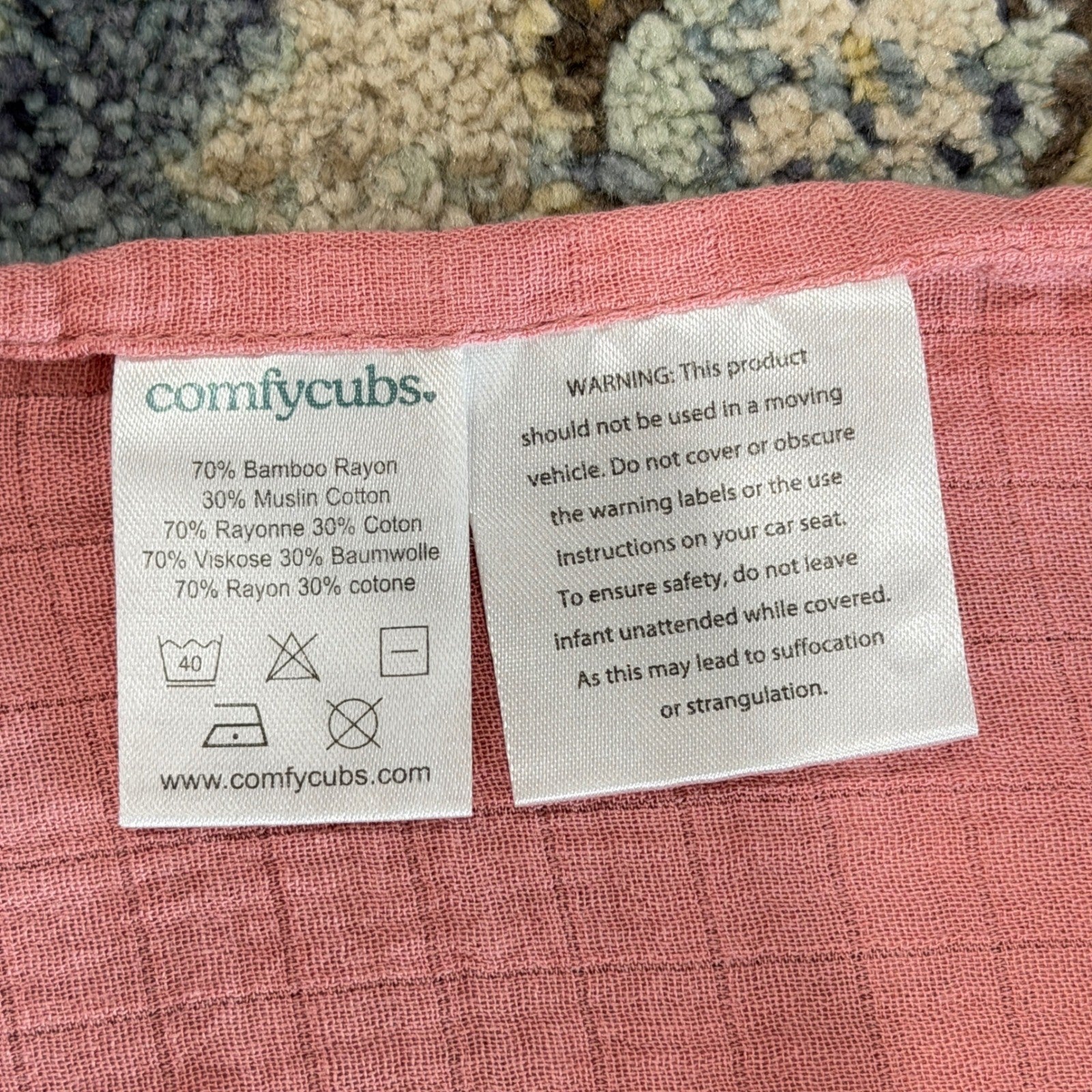 Comfy Cubs Car Seat Cover Baby Infant Pink Muslin Bamboo Gauze Boho EUC2