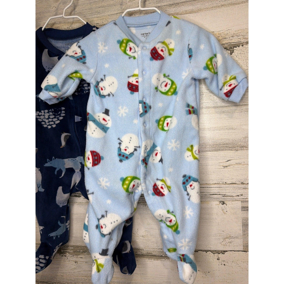 Carter's Fleece Sleepers Bundle Baby Boys 3M Blue Gray Penguin Snowman Winter2