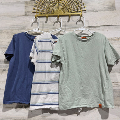 Free Planet T-Shirt Set Boys 7 Green Blue White Striped Casual Skater GUC*0