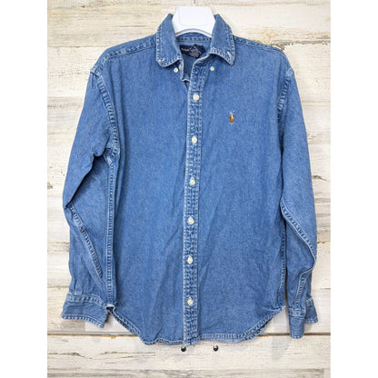 Ralph Lauren Denim Shirt Women Medium Blue Button Down Western Classic EUC0
