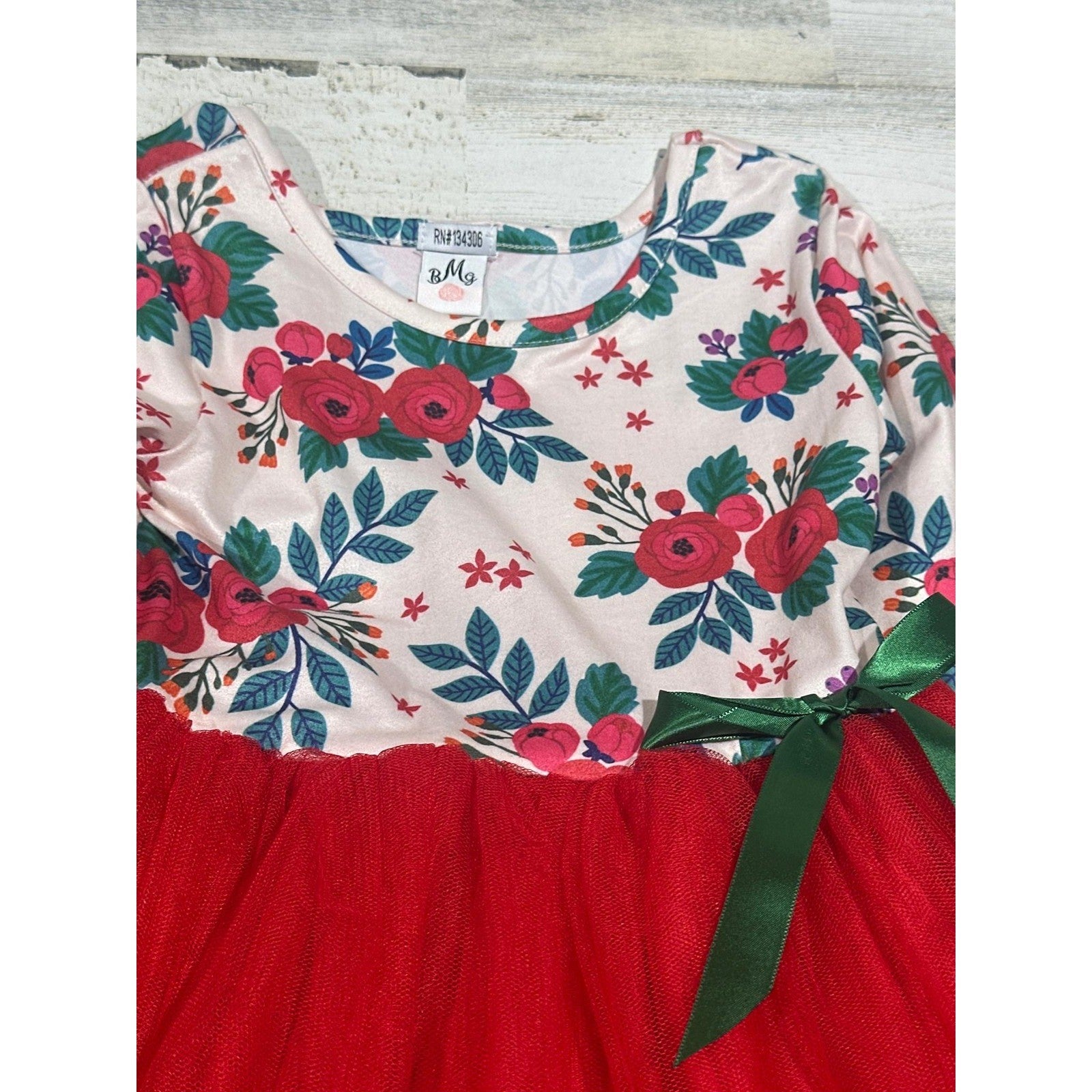 Mia Belle Tutu Dress Girls Size 6 Red Floral Long Sleeve Holiday EUC1