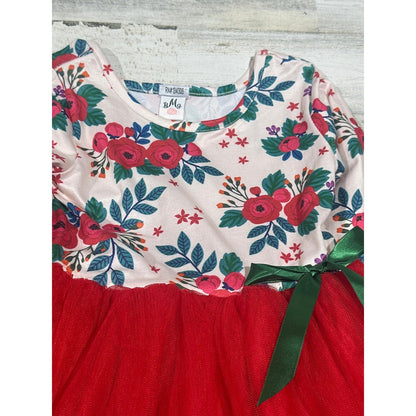 Mia Belle Tutu Dress Girls Size 6 Red Floral Long Sleeve Holiday EUC1