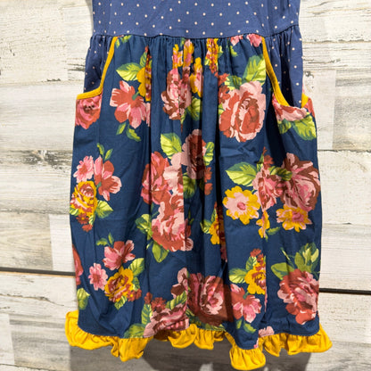 Matilda Jane Joanna Gaines Dress Girls 8 Blue Floral Polka Dot Ruffle Boho EUC3