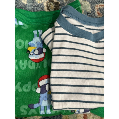 Bluey Christmas & Striped Pajama Bundle Kids 3T Green Blue Holiday3