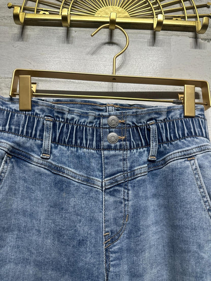 Abercrombie Kids High Rise Mini Mom Jeans Girls 13/14 Blue Paperbag Waist EUC1