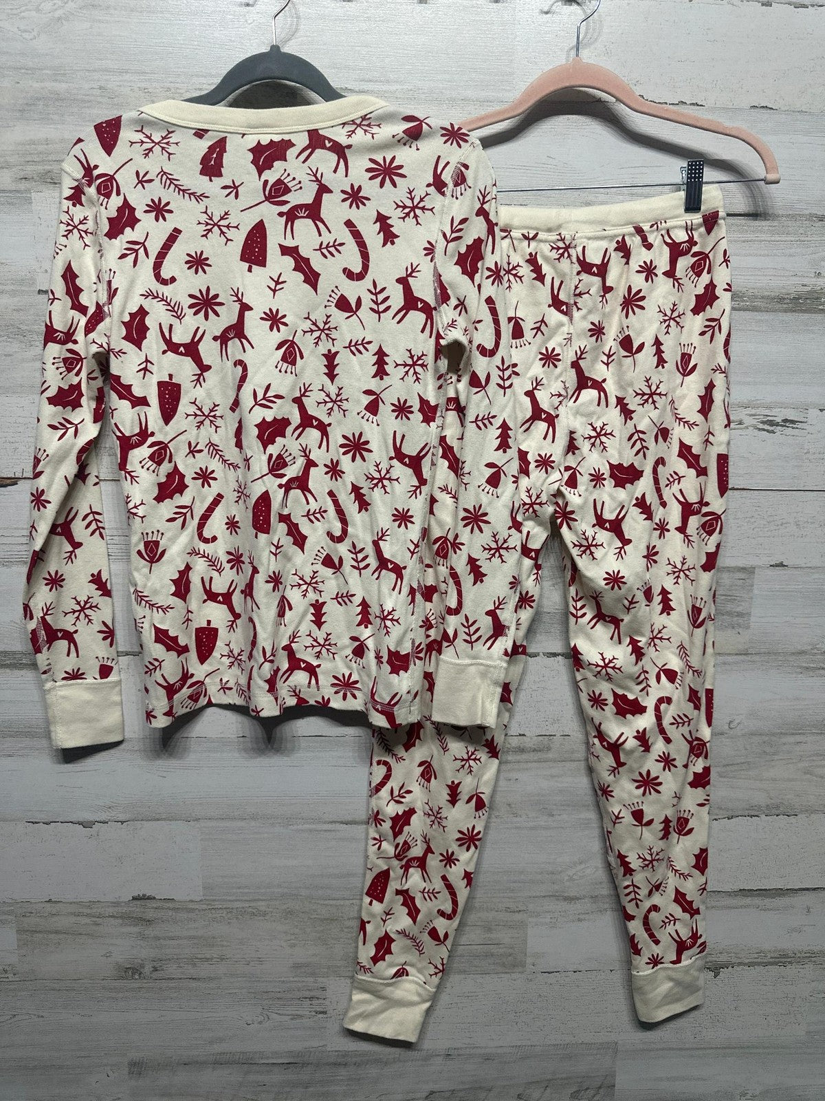 Hanna Andersson Pajama Set Womens M Ivory Red Reindeer Organic Cotton EUC5