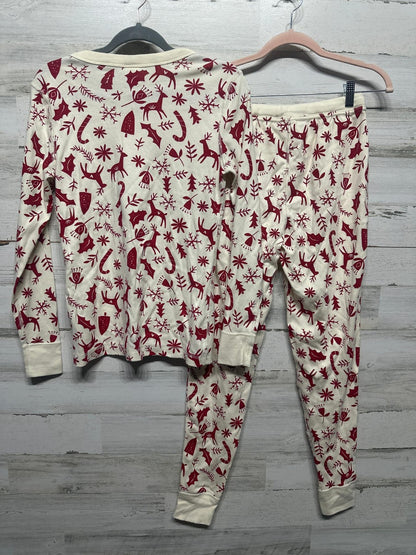 Hanna Andersson Pajama Set Womens M Ivory Red Reindeer Organic Cotton EUC5