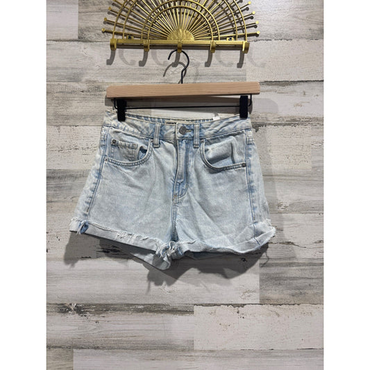 Garage Jean Shorts Women Size 0 Light Blue High Waisted Frayed Denim EUC0