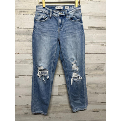 Kancan Relaxed Jeans Girls 23 Blue Distressed Mid Rise Signature VBK2029A EUC0