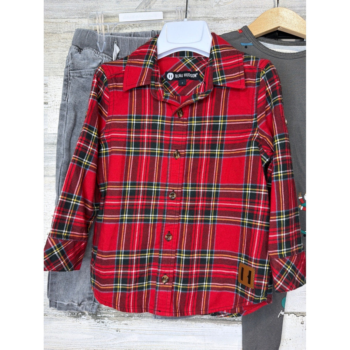 Beau Hudson Little Bipsy Boys Size 2 Bundle Red Gray Plaid Bamboo Holiday Pajama1