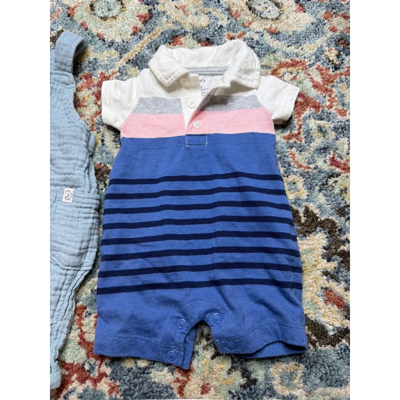 Little Planet Carter's Romper Bundle Boys Newborn Blue Muslin Nautical EUC2