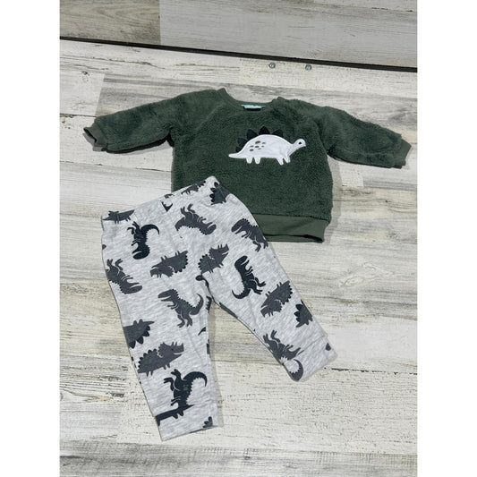 Pekkle Outfit Set Baby Boys 6M Green Dinosaur Sherpa Fleece Joggers EUC0