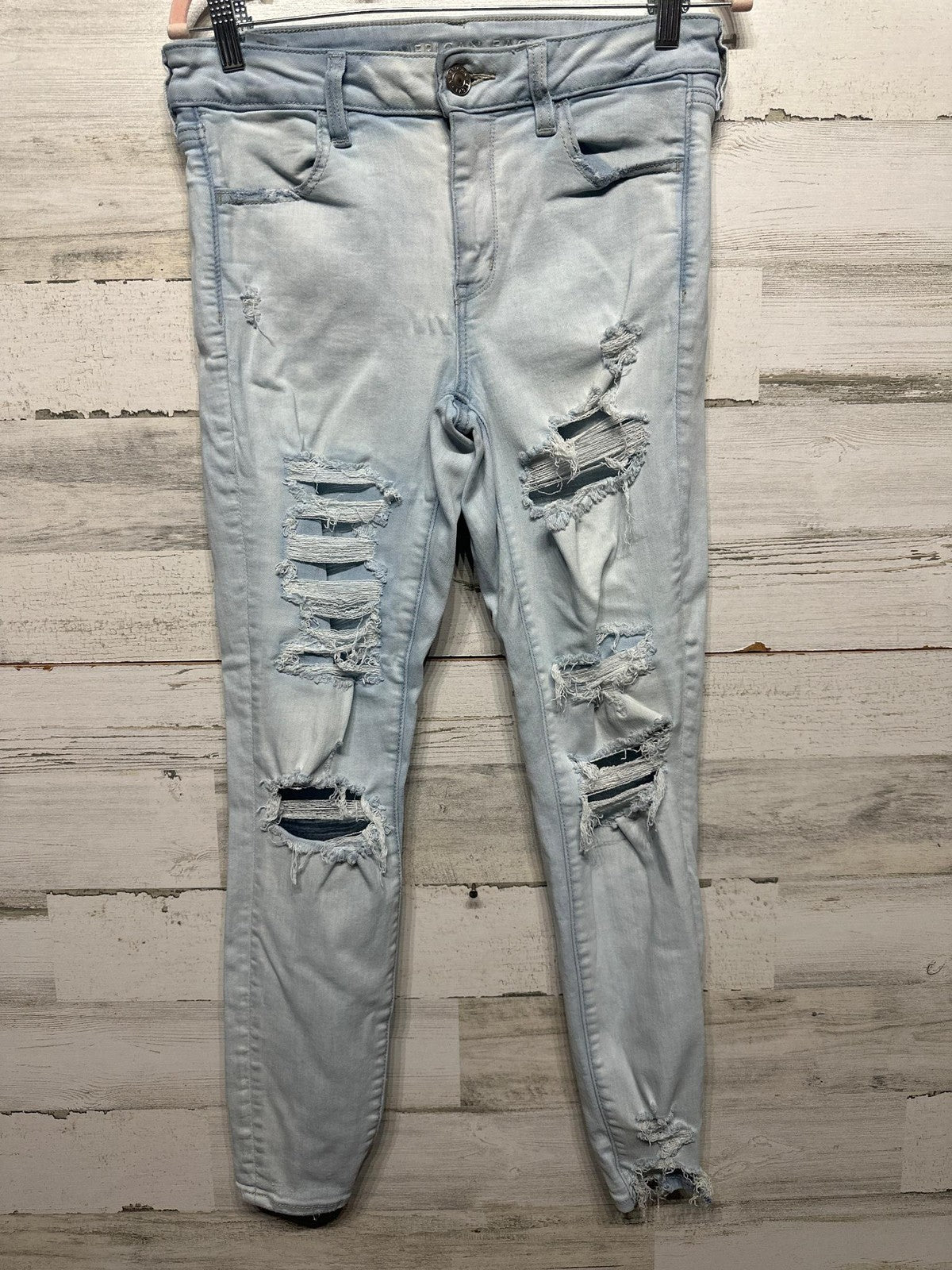 American Eagle Skinny Jeans Womens 10 Light Blue Ripped Distressed Stretch0