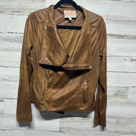GB Moto Jacket Women XL Brown Faux Suede Draped Asymmetric EUC0