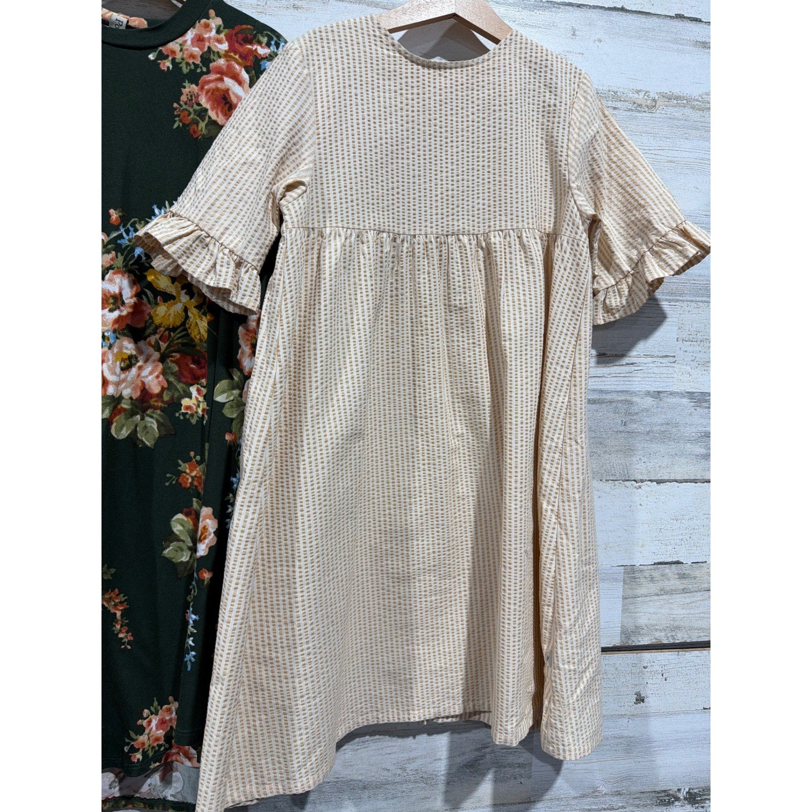 Wheat Pomelo Dress Bundle Girls Size 8 Tan Green Floral Striped Boho EUC1