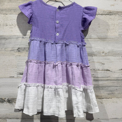 Emma Jean Tiered Ruffle Dress Girls 2T Purple White Cotton Gauze Boho EUC4