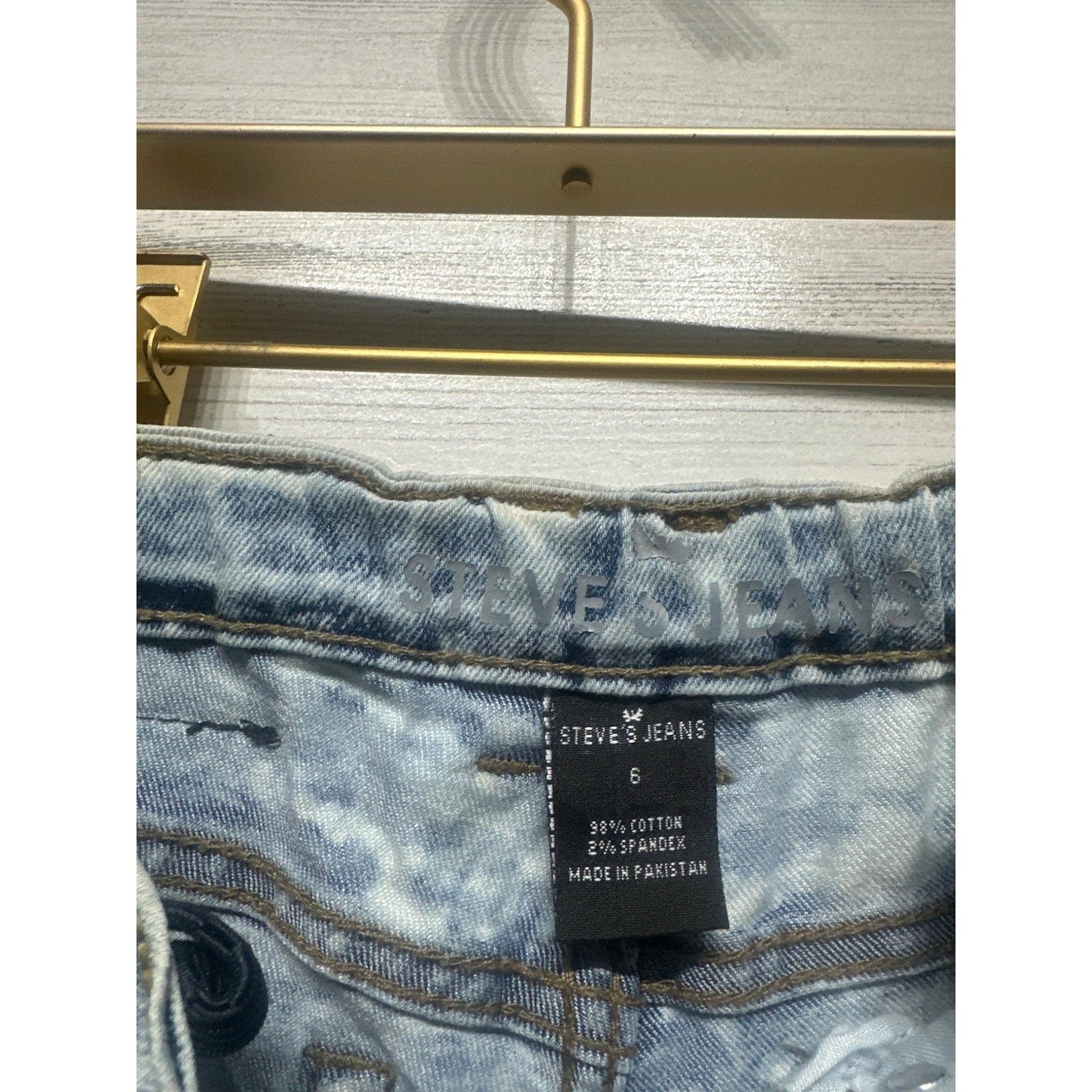 Steve's Jeans Moto Biker Boys Size 6 Light Acid Wash Adjustable Waist *Flawed2