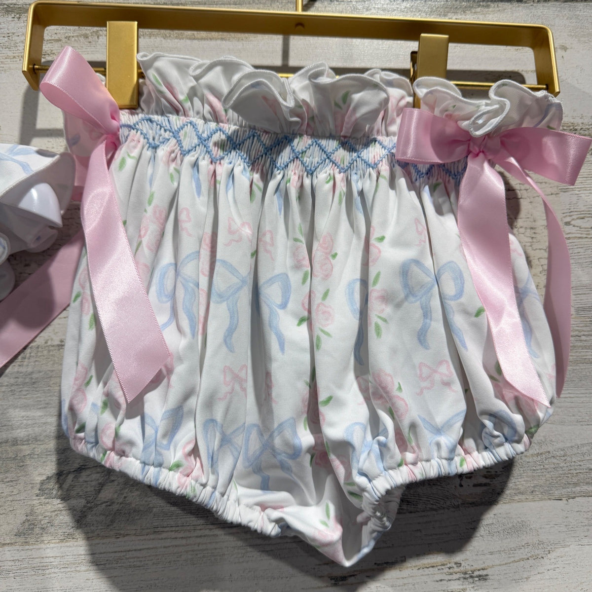 Little Bear Smocks Smocked Dress Set Girls 3T White Floral Bow Cotton Blend New4