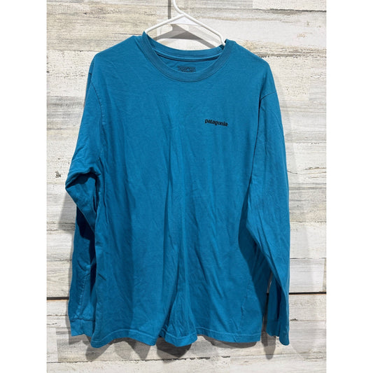 Patagonia Long Sleeve Shirt Men Large Blue Logo Graphic Gorpcore EUC0