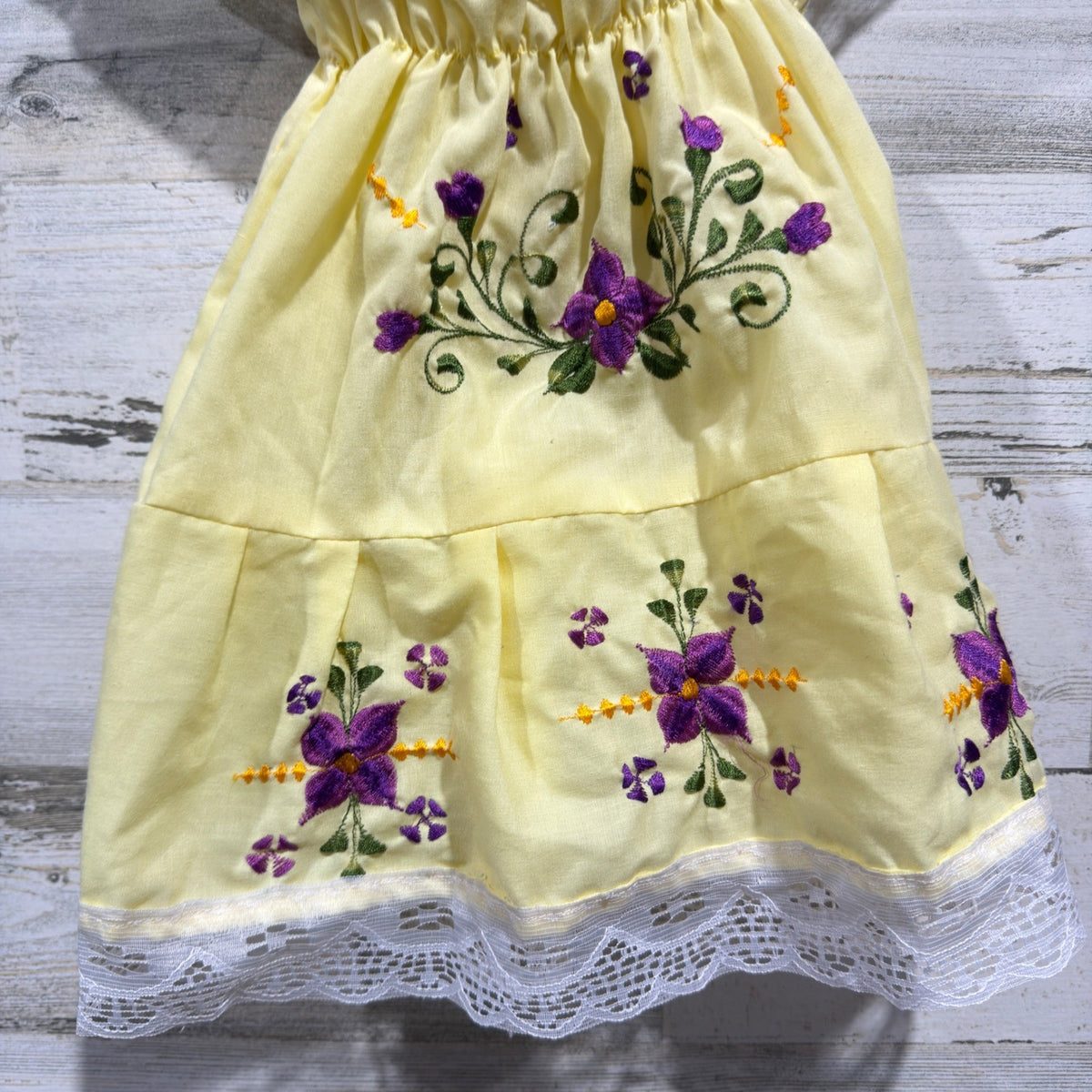 Mexican Floral Embroidered Dress Fits Girls 2T/3T Yellow Traditional Festive2