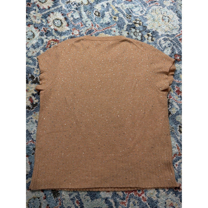 J. Crew Short Sleeve Sweater Women XL Tan Rhinestone Merino Wool Blend EUC2