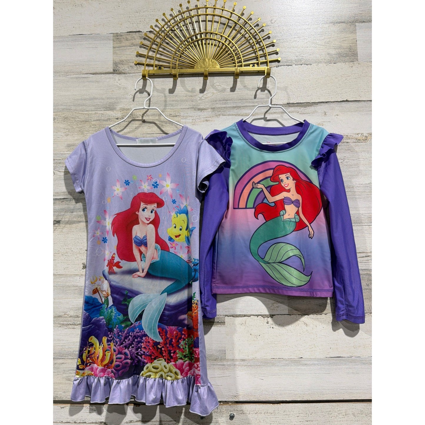 Disney Little Mermaid Nightgown Rash Guard Girls 6/130 Purple Ariel EUC0